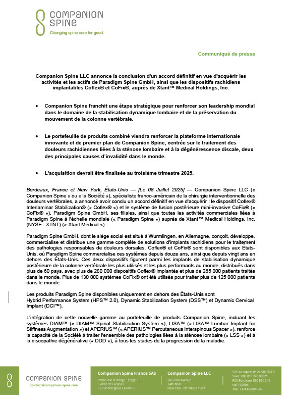 Companion Spine Coflex press release French image